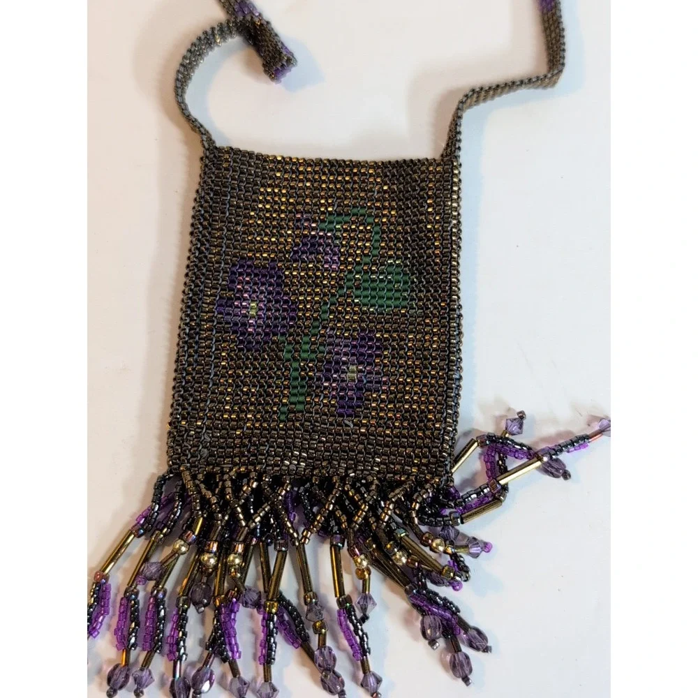 Beaded‎ Painted Necklace Pouch Medicine Bag With Tassels Credit Card Case Coin